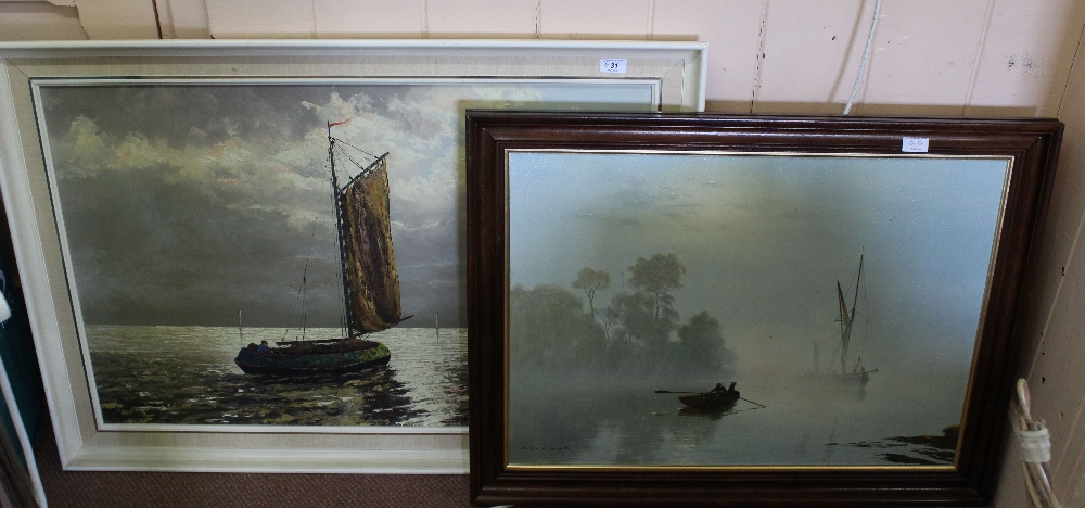 A Dutch oil on canvas of a fishing boat plus a Coulson oleograph