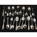 A quantity of various silver teaspoons plus two silver handled butter knives