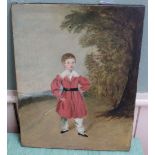 An early 19th Century oil on canvas of a young boy with crop,