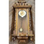 A mahogany Vienna regulator wall clock plus a Victorian copper warming pan