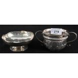 A silver sucrier with George III coin inset plus a bowl,