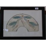 An Art Deco framed silk fan painted with winged nymphs,