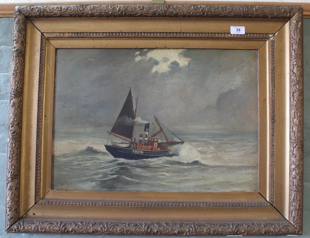 Mowle & Luck 1913 oil on board of vessel YH241 at sea,