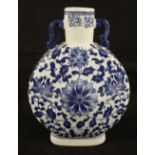 A Chinese blue and white floral moon flask