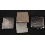 Two silver cigarette cases both with engraved initials and a silver lady's compact with Norwich