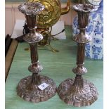 A pair of large 19th Century silver plate on copper candlesticks with fluted decoration,