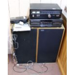 A vintage NAD model 60 stereo amplifier, Sharp Optonica turntable, Techic's cassette deck,