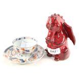 A Doniau dragon plus an 18th Century Chinese polychrome tea bowl and saucer
