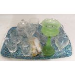 Two cut glass decanters plus drinking and other glassware (two trays)