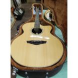 A cased Faith Fjcehg Jupiter hi-gloss electro acoustic guitar with receipt