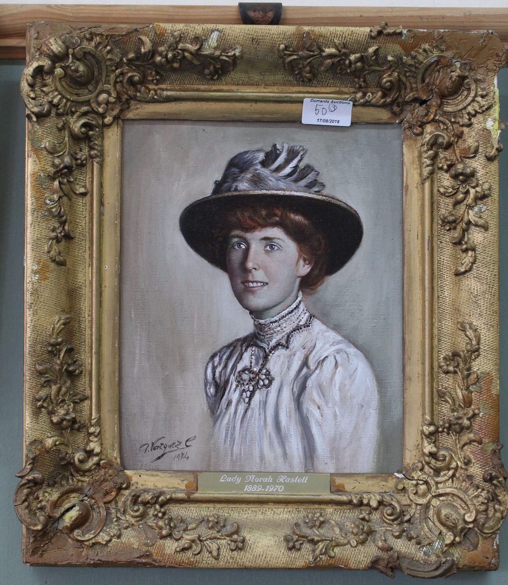 Two portrait oils on canvas of Lady Nora Hastell 1889-1970 and Sir William Hanfield Haslett - Image 2 of 2