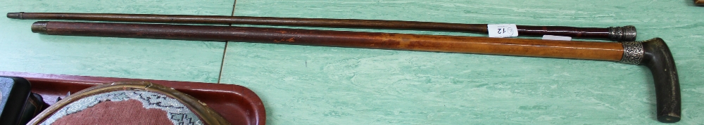 Two silver top walking canes