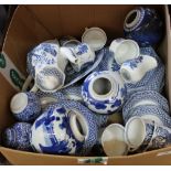 A Meakins Willow pattern part dinner and tea set plus various Chinese ginger jars