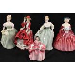 Five Royal Doulton figurines, Fair Lady HN 2193, Clarissa HN 2345, Genevieve HN 1962,