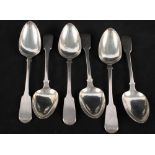 Six various silver serving spoons, four Scottish,