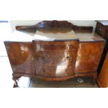 A bow fronted sideboard with burr walnut veneer,