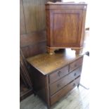 An Edwardian oak four drawer chest and a modern yew corner cupboard