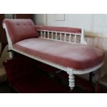 A Victorian white painted chaise longue with pink velvet upholstery