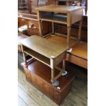 Two small oak two tier occasional tables and a mahogany lift top box