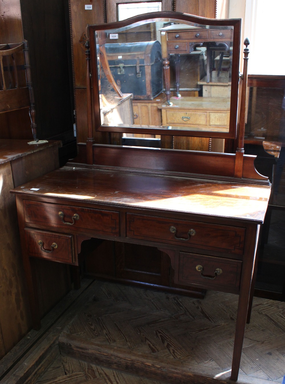 An Edwardian dressing table with four drawers and a glazed cupboard bookcase - Image 2 of 2