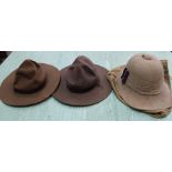 A pith helmet with cover plus two others