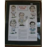 A framed Football Hall of Fame prints with five signatures including Bobby Robson, No.