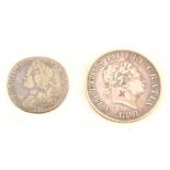 A GB 1818 florin plus a 1745 shilling,