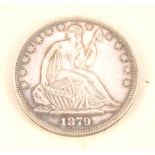 An 1879 US 1/2 dollar,