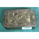 A WWI Queen Mary gift tin containing two military pocket watches (as found) plus a womens Land Army