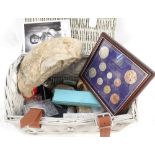 A basket containing fossils,