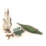 A tin plate penny toy dog cart, clockwork rabbit D.R.G.M.