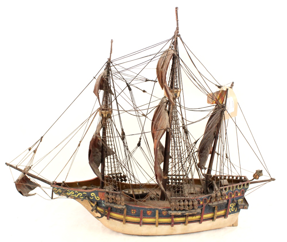 Two wooden model galleons