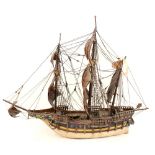 Two wooden model galleons