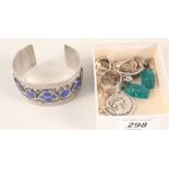 A quantity of silver and white metal jewellery including lapis lazuli set cuff and stone set ring