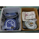 Willow pattern plus other china (two boxes)