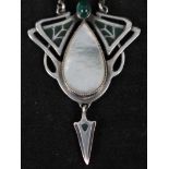 A continental silver Art Nouveau style necklace with shell and green stone decoration