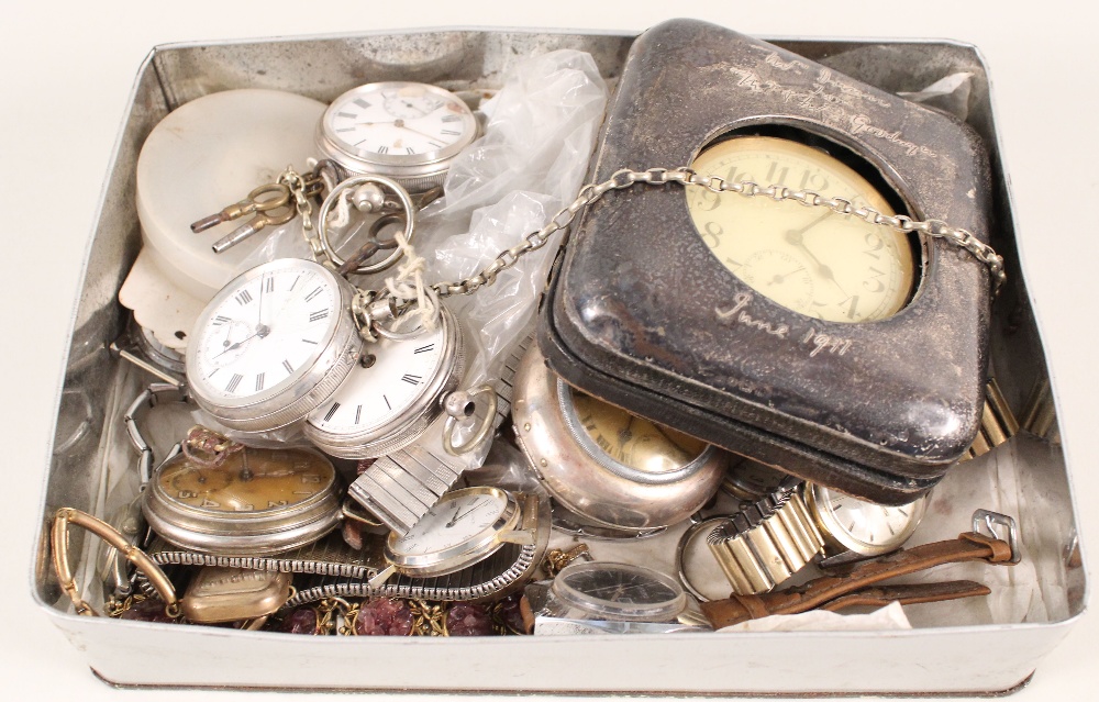 A collection of pocket watches including silver cased