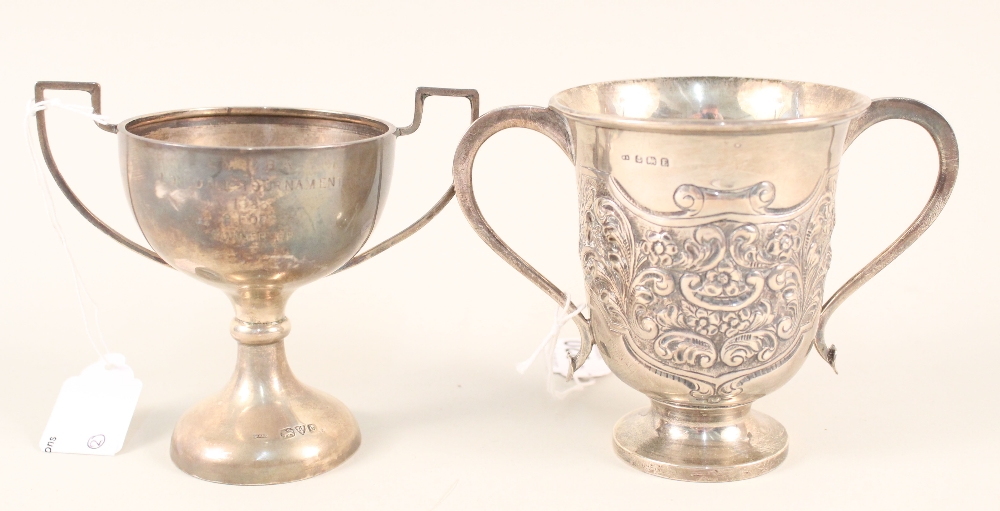 Two silver trophy cups with inscriptions