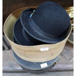 Four various bowler hats