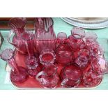 Various items of cranberry and pilgrim glass