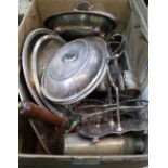 Various items of silver plate and copper including entree dishes and tankards