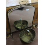 A brass mirrored fire screen plus coal bucket