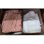 A box of 1970/80's clothing plus a box of damask and lace