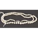 A small string of pearls with 9ct white gold clasp set with small diamond