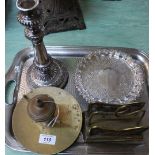 A Victorian silver salver together with a Victorian brass inkstand,