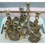 Various Victorian brass candlesticks