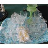 Two cut glass decanters plus drinking and other glassware (two trays)