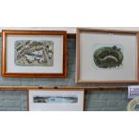 Glynn Thomas three coloured limited edition etchings, Dedham Vale,