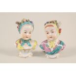 Two 18th Century porcelain busts of children,