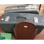 Two suitcases, pet carrier,